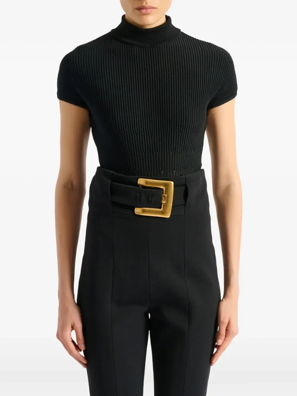 Трикотажное боди в рубчик BALMAIN, черный — фото 4