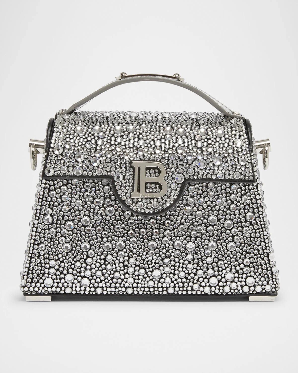 

Маленькая сумка B Buzz Dynasty с ручкой сверху из замши и кожи со стразами Balmain, цвет Eaw Noircristal