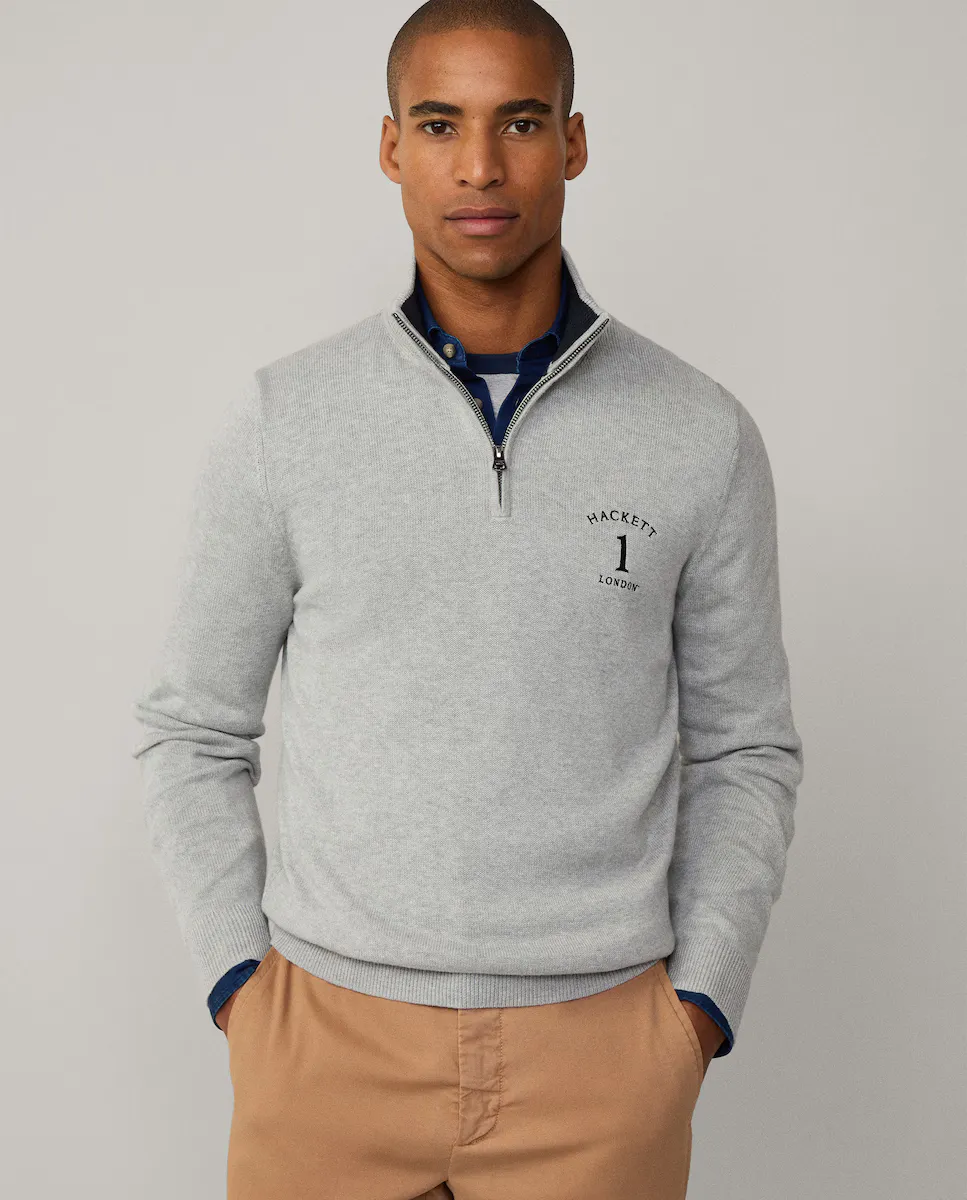 

Мужской свитер с высоким воротником и вышитым логотипом Hackett, светло-серый
