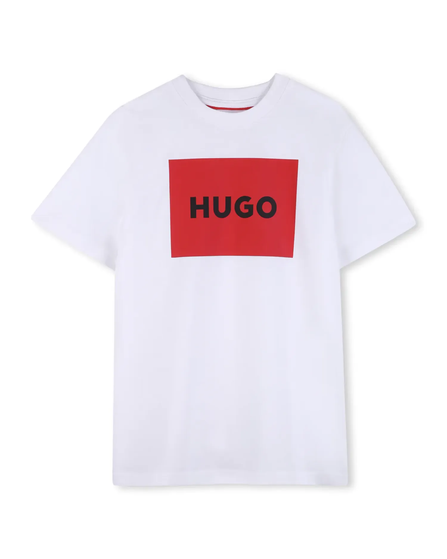 Детская рубашка с коротким рукавом с рисунком спереди из хлопка Hugo, белый