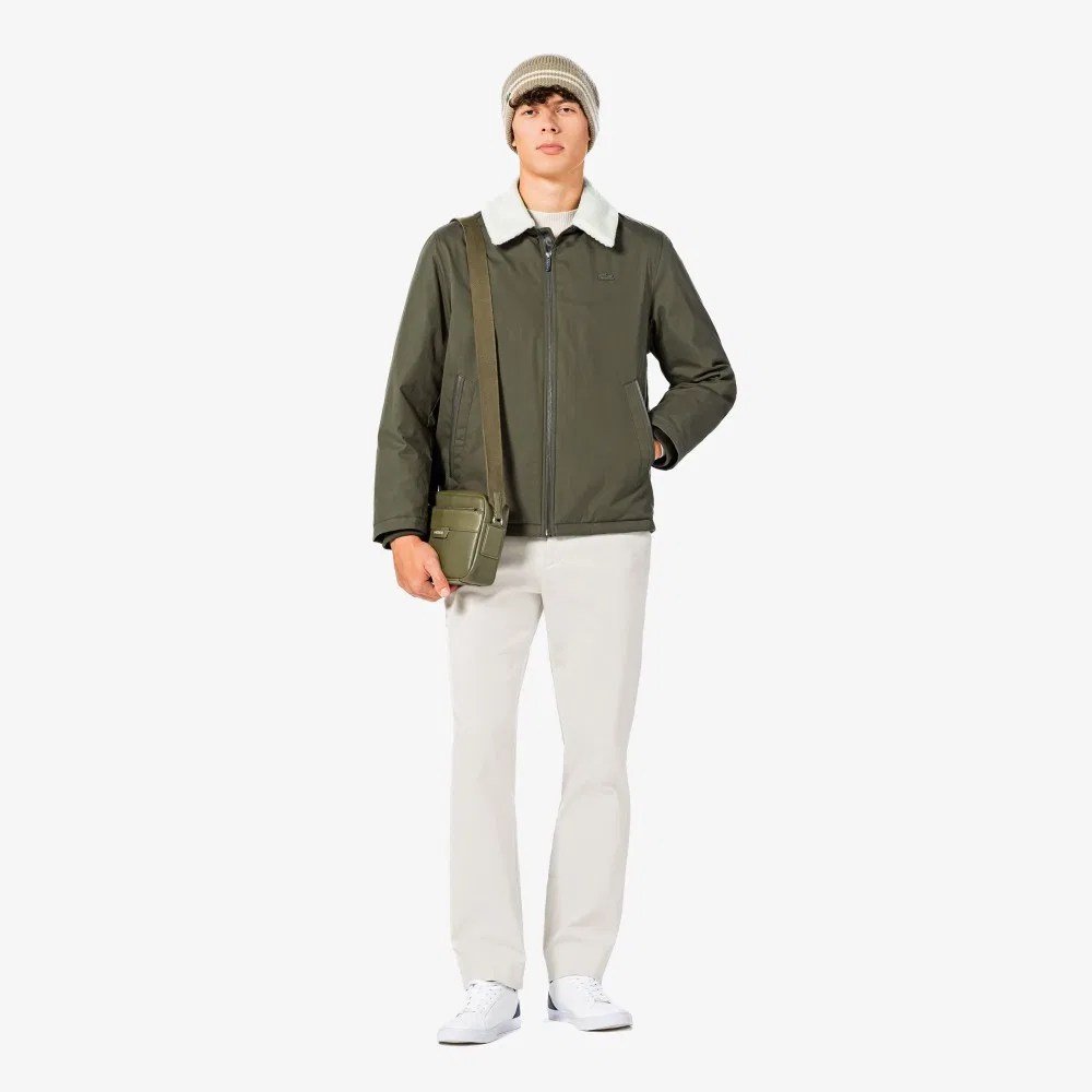 Мужской пуховик с воротником шерпа коричневый от Lacoste — фото 4
