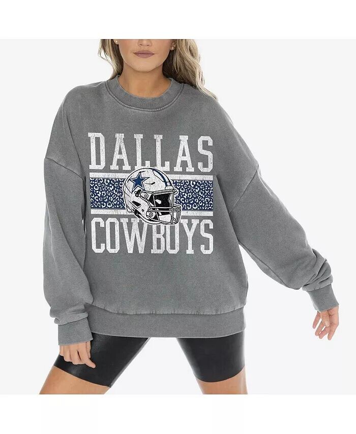 

Женский серый флисовый пуловер Dallas Cowboys Vintage Wash свободного покроя с круглым вырезом Gameday Couture