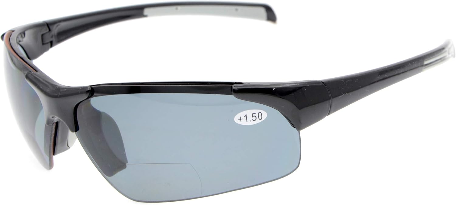 

Спортивные полуободковые бифокальные солнцезащитные очки Eyekepper TR90 из небьющегося материала, подходят для бейсбола, бега, рыбалки, вождения, гольфа, софтбола и пешего туризма, Shiny Black/Grey Lens