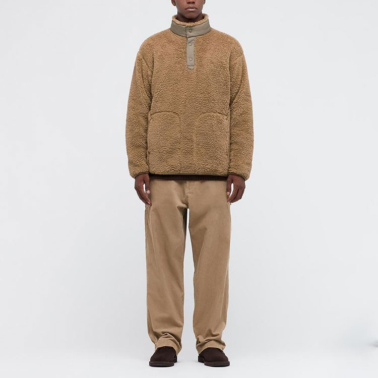 X White Mountaineering флис оверсайз лонгслив пуловер UNIQLO, светло-коричневый — фото 4