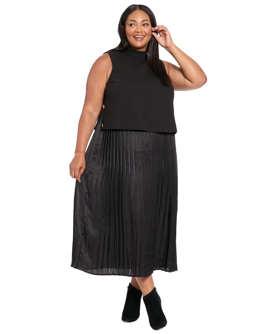 

Платье-миди А-силуэт без рукавов больших размеров London Times, Black