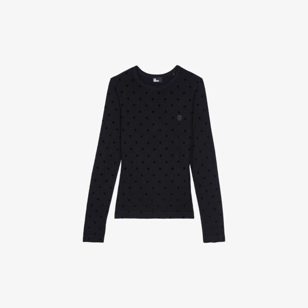 

Топ из бархатной сетки в горошек The Kooples, черный