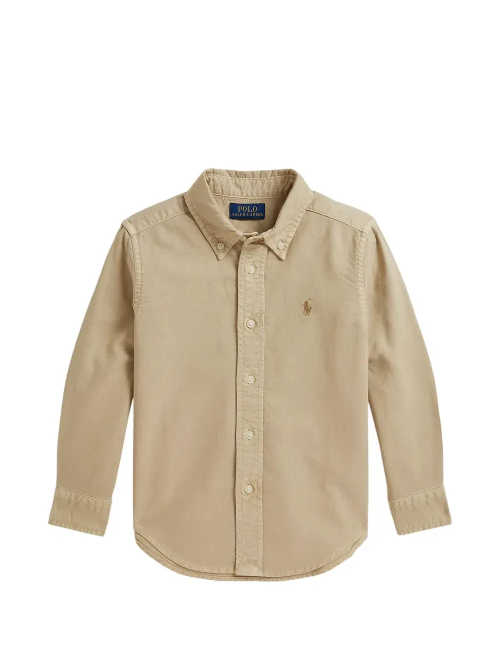 Хлопковая рубашка-оксфорд с деталью-логотипом Polo Ralph Lauren Kids, бежевый