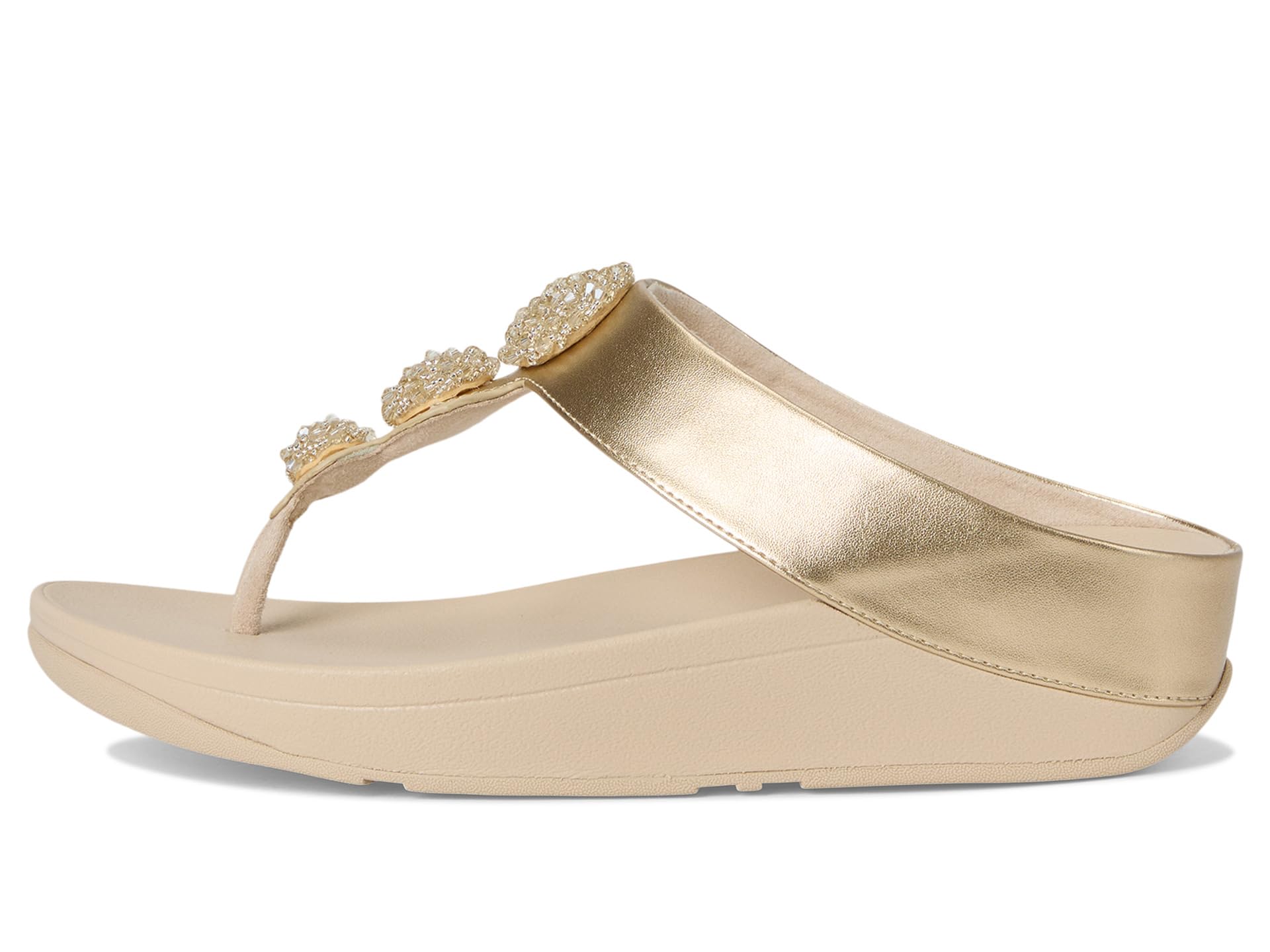 Сандалии FitFlop Fino Beadie-Button Metallic Toe-Post Sandals, цвет Platino — фото 4