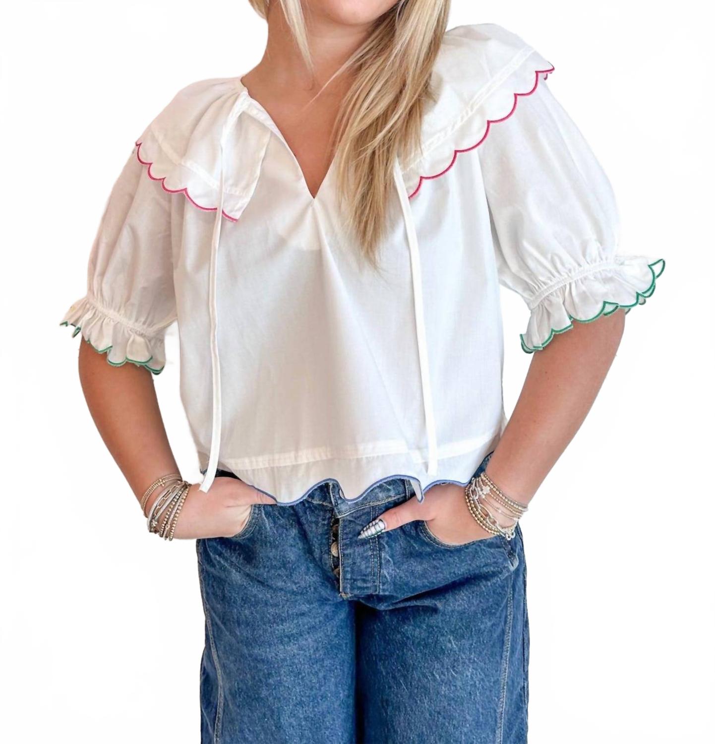 

Блузка из поплина с фигурным краем в белом цвете Day + moon