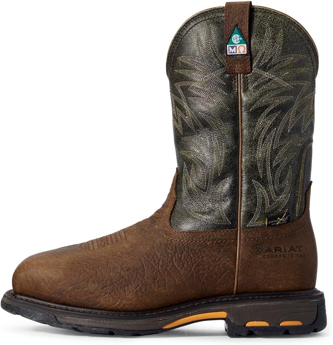 Мужские ботинки Ariat WorkHog Wide Square CSA Met Guard с композитным носком, размер 11, зеленый/коричневый — фото 2