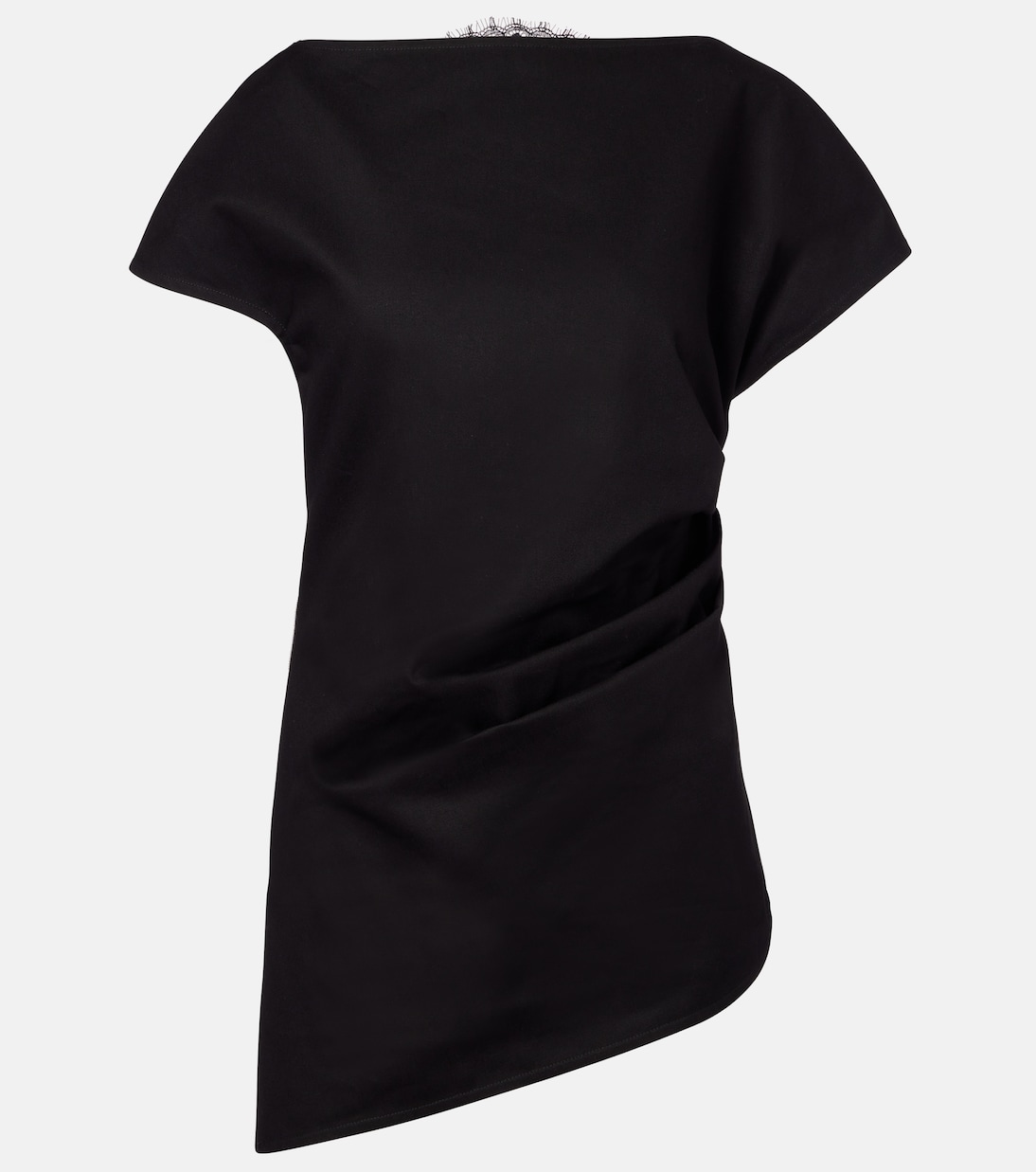 

Асимметричный хлопковый топ с кружевной отделкой JW Anderson, черный