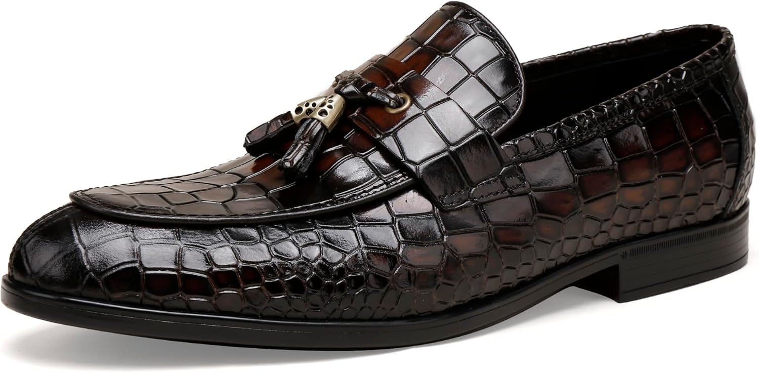 

Классические мужские туфли, кожаные туфли без шнурков премиум-класса с крокодиловым принтом, туфли для вечеринок и свадеб, лоферы Golden Coxes Family, Coffee B