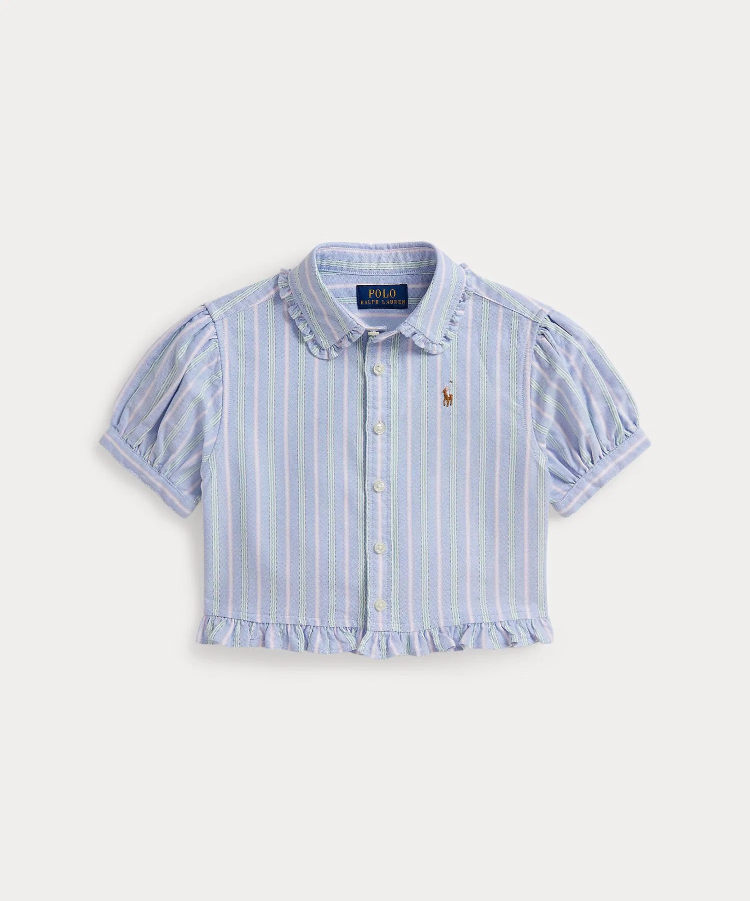Детская хлопковая рубашка в полоску POLO RALPH LAUREN CHILDRENSWEAR с вышивкой, мультиколор