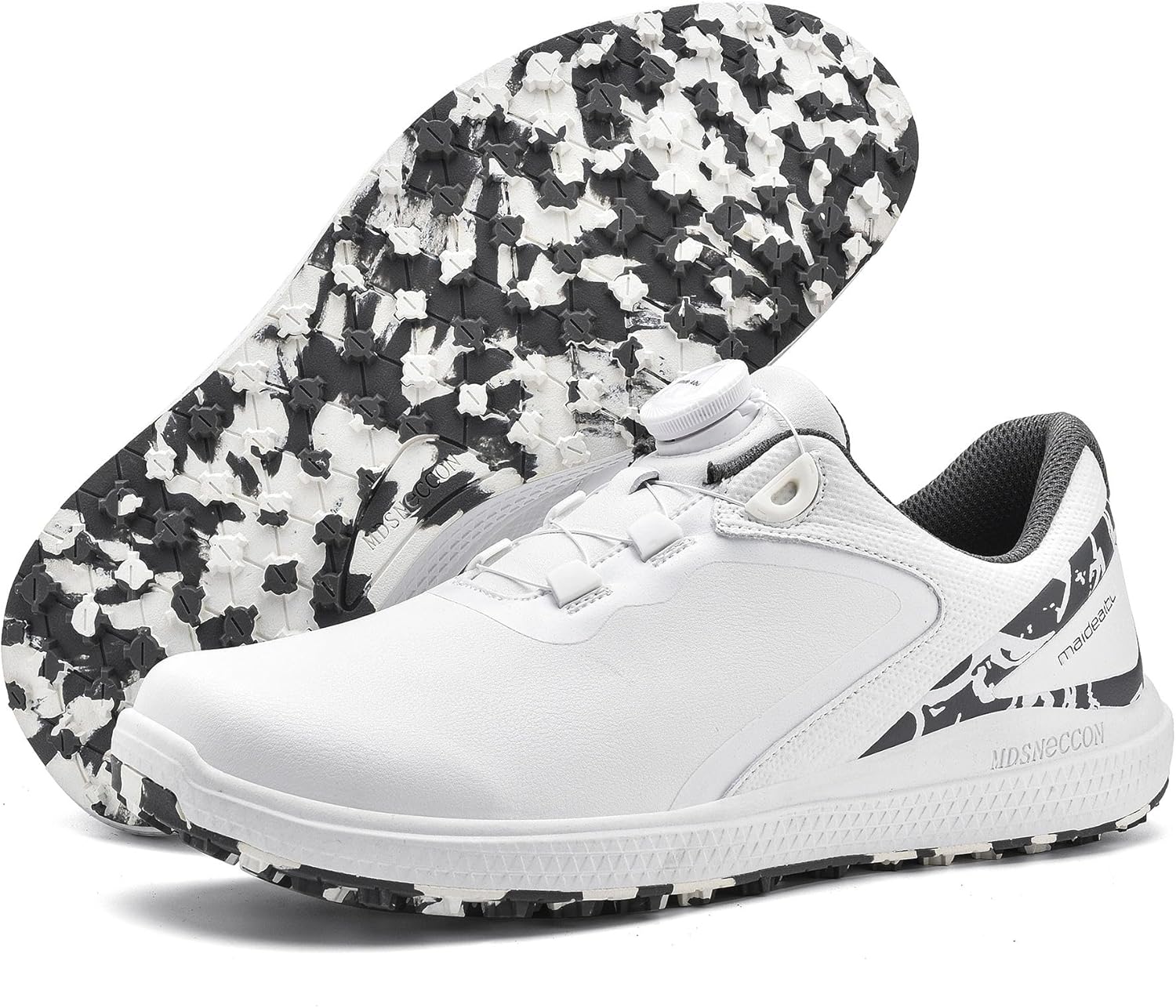 

Женские гольф-туфли, водонепроницаемые гольф-туфли с шипами, амортизирующие кроссовки на шнуровке с резиновой подошвой, идеальны для активного отдыха и игр с мячом, спортивная обувь, Быстрая шнуровка, Резиновая подошва Mdsneccon, белый/серый