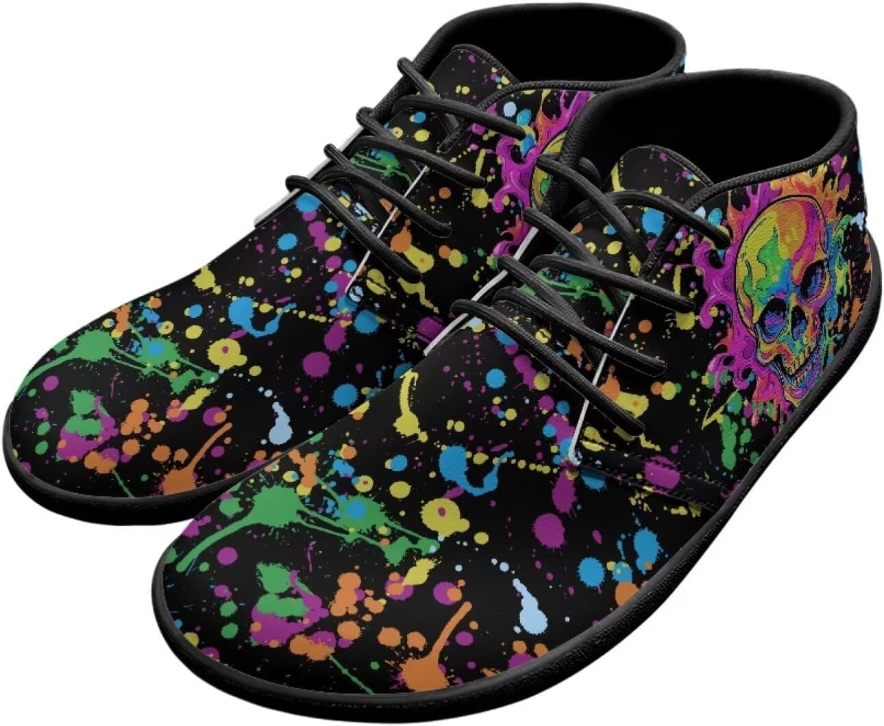 

Мужские кроссовки для ходьбы с широким носком, стильная нескользящая подошва с нулевым перепадом высоты, обувь для бега Xixirimido, Colorful Painting Skull