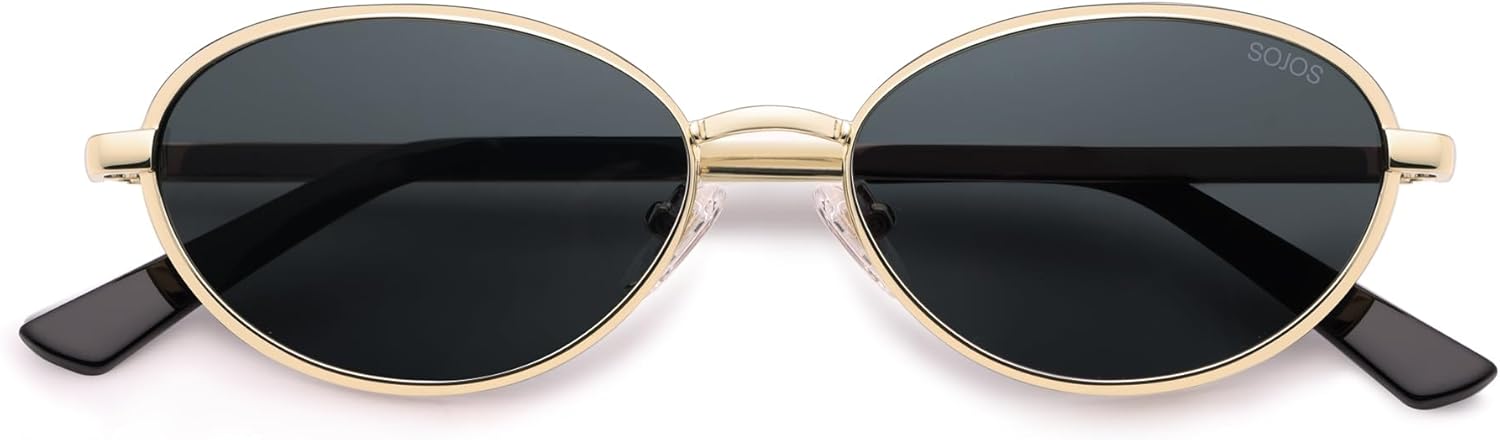 

SOJOS Модные овальные поляризованные солнцезащитные очки с оправой Cay Eye для женщин и мужчин, стильные ретро-солнцезащитные очки в стиле 80-х и 90-х SJ1279, Gold/Grey