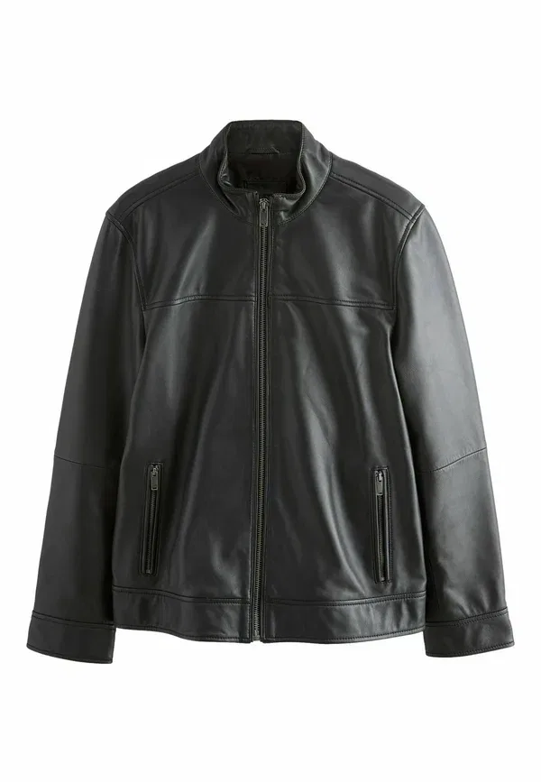 Куртка Regular fit signature funnel neck leather jacket Next, черный