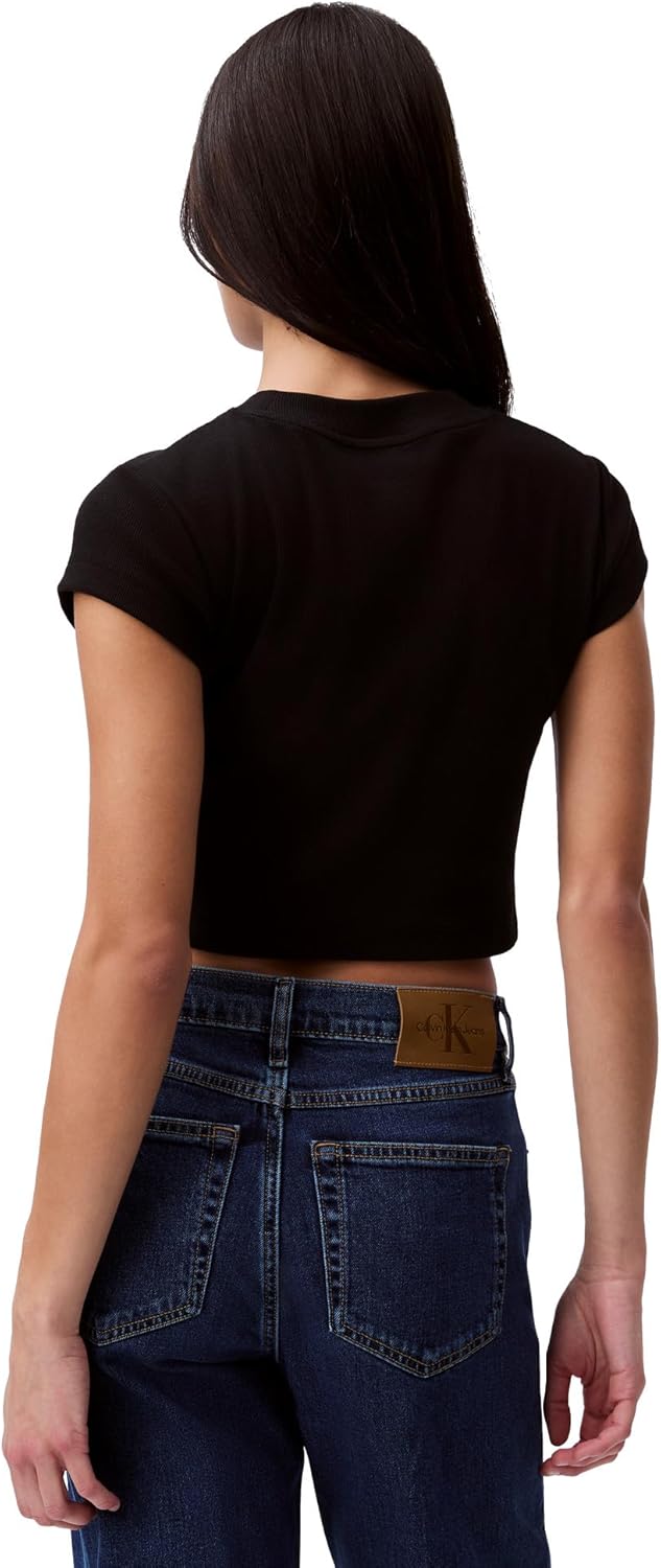 

Женская футболка Calvin Klein с монограммой и логотипом в рубчик, Black, Черный, Женская футболка Calvin Klein с монограммой и логотипом в рубчик, Black