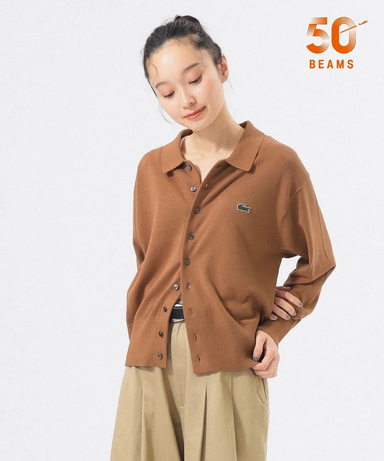 Кардиган-поло LACOSTE, однотонный, женский