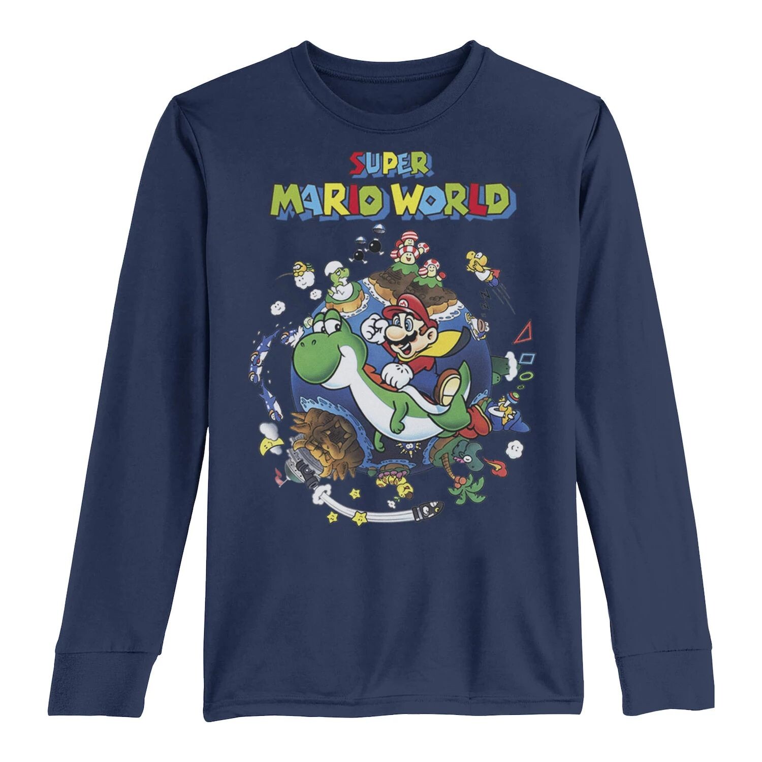 Футболка с длинными рукавами и рисунком для мальчиков 8–20 лет Super Mario World Yoshi & Mario Round The World Licensed Character