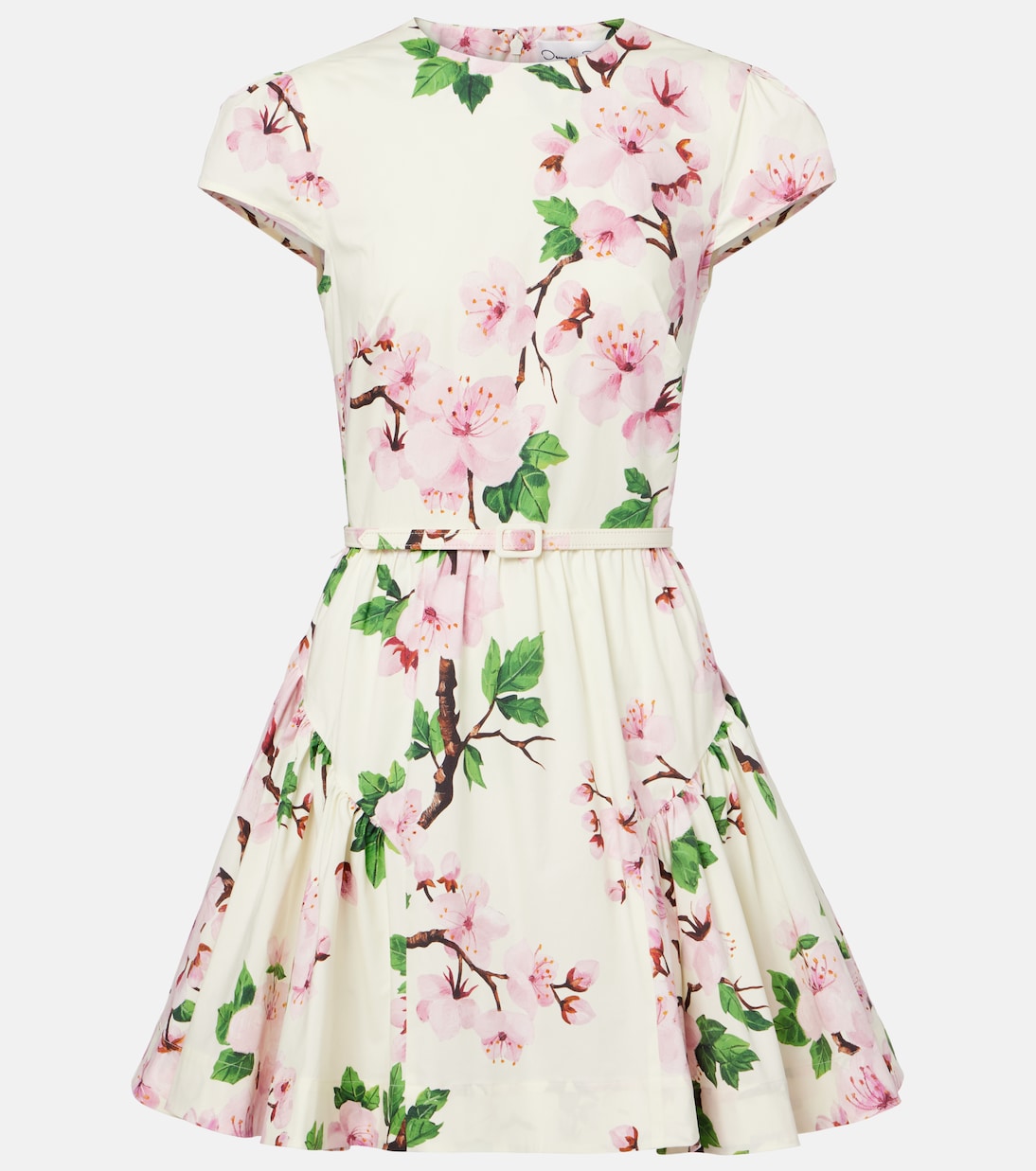 

Мини-платье с цветочным принтом из смесового хлопка Oscar de la Renta, Pink Ecru