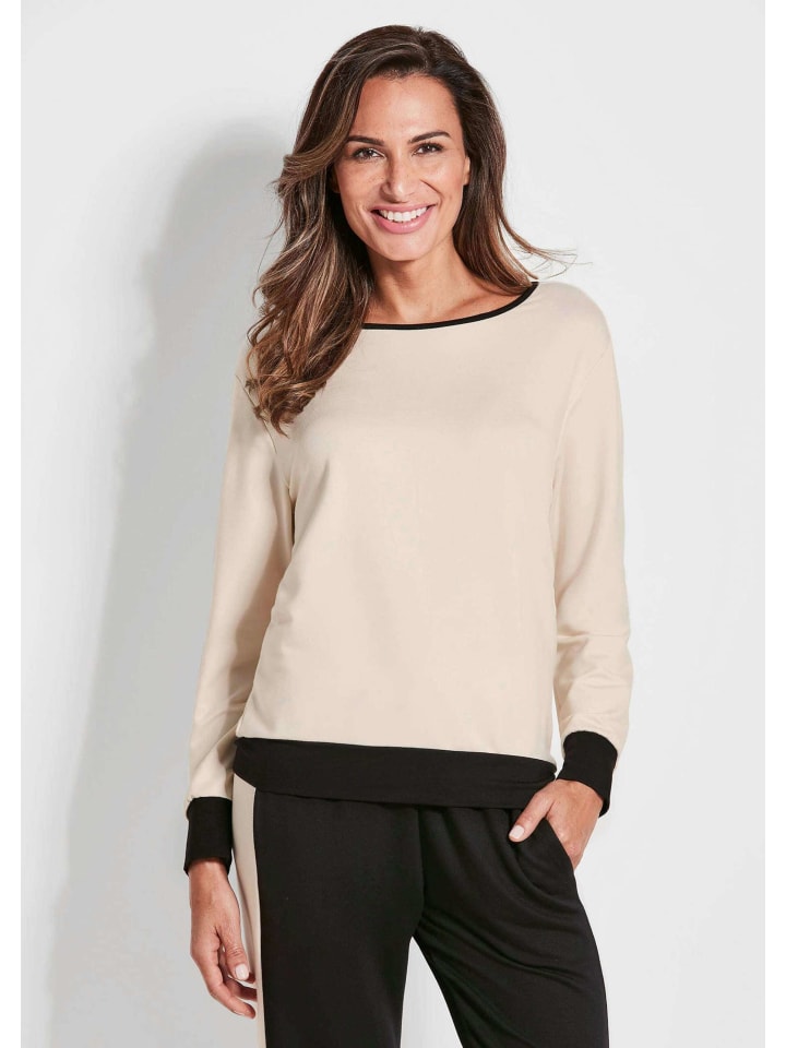 

Короткий размер: Роскошная вискозная толстовка с длинными рукавами в бежево-черном цвете. GOLDNER