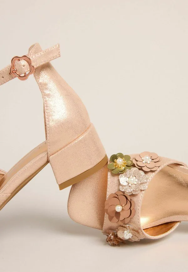 Сандалии с цветочным бутоньером, украшенные пайетками Lipsy, Rosegold — фото 3