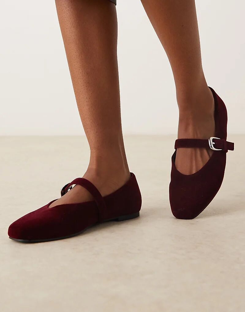 Балетки Leah Mary Jane от ASOS DESIGN Wide Fit из бордового бархата