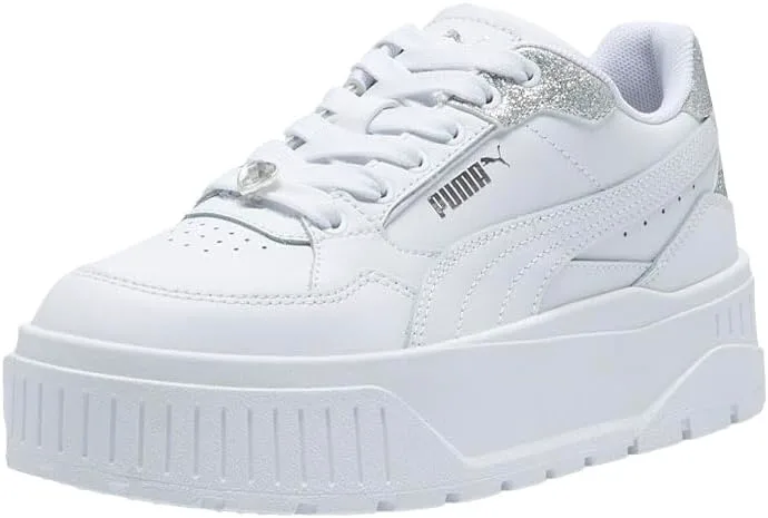 Детские кроссовки PUMA для девочек Karmen II Idol с шнуровкой - белые, белый/серебристый — фото 3