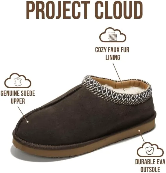 

Мужские тапочки Project Cloud из 100% натуральной кожи с австралийской овчиной и стелькой с эффектом памяти, для улицы и дома - Нескользящие пушистые мужские туфли