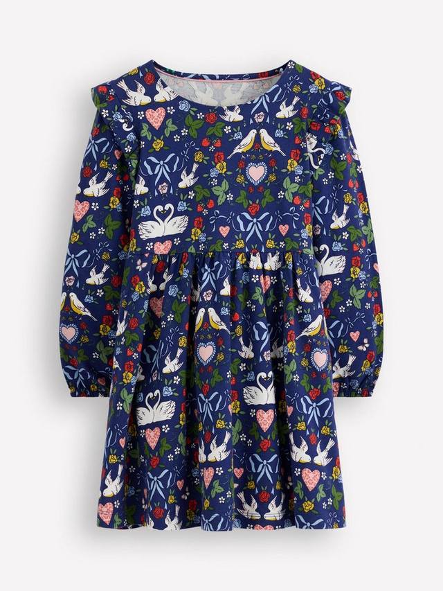 

Детское платье Posie с длинными рукавами из хлопка Mini Boden, Blue Lovebirds