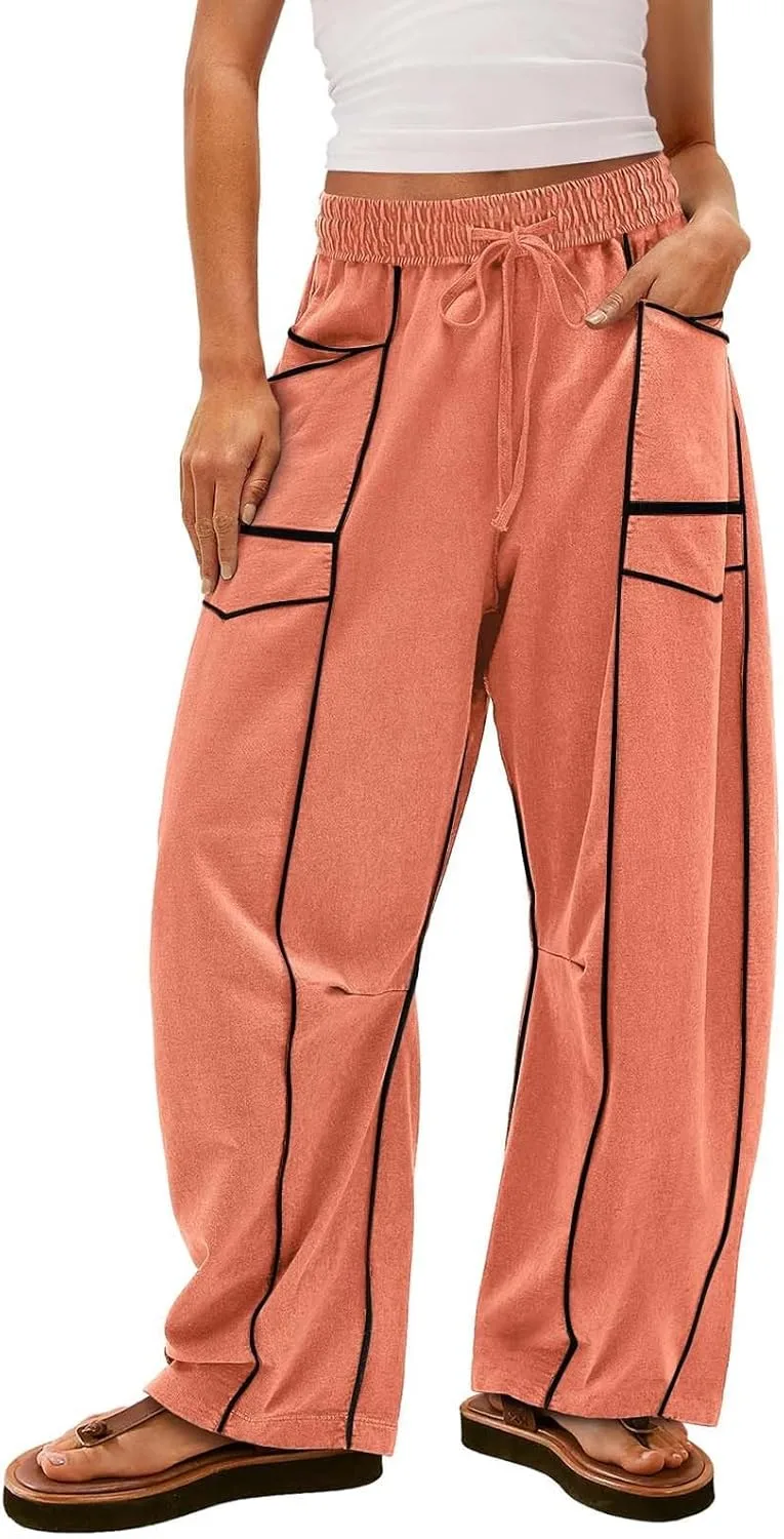 Женские спортивные штаны Barrel Sweatpants, свободные повседневные спортивные штаны оверсайз с широкими штанинами, в стиле Y2k, с высокой талией, в стиле пэчворк, спортивные штаны-палаццо Generic, A008-Saffron