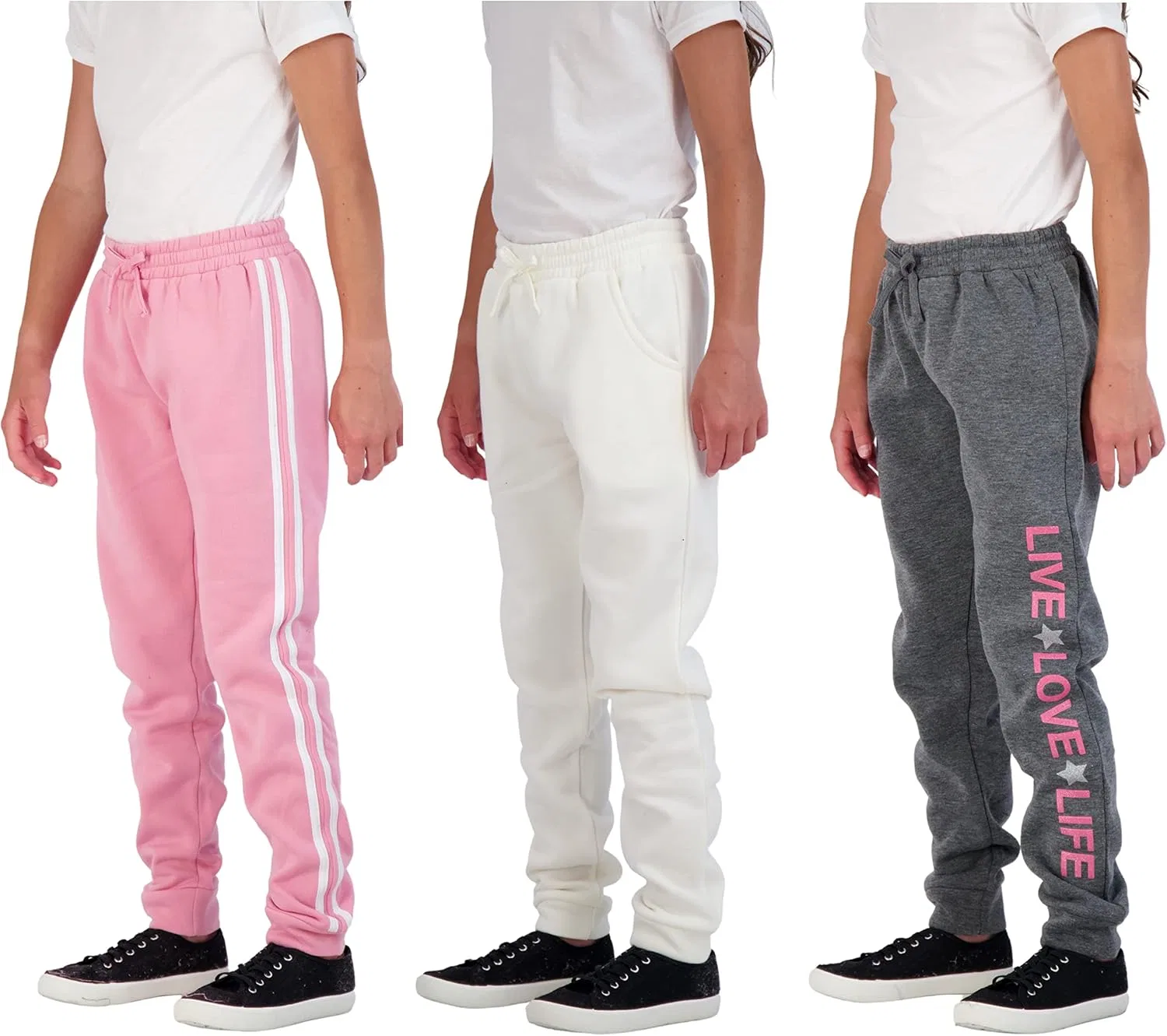 Комплект из 3 флисовых спортивных штанов Star Ride для девочек, Medium Pink-Cream-Charcoal