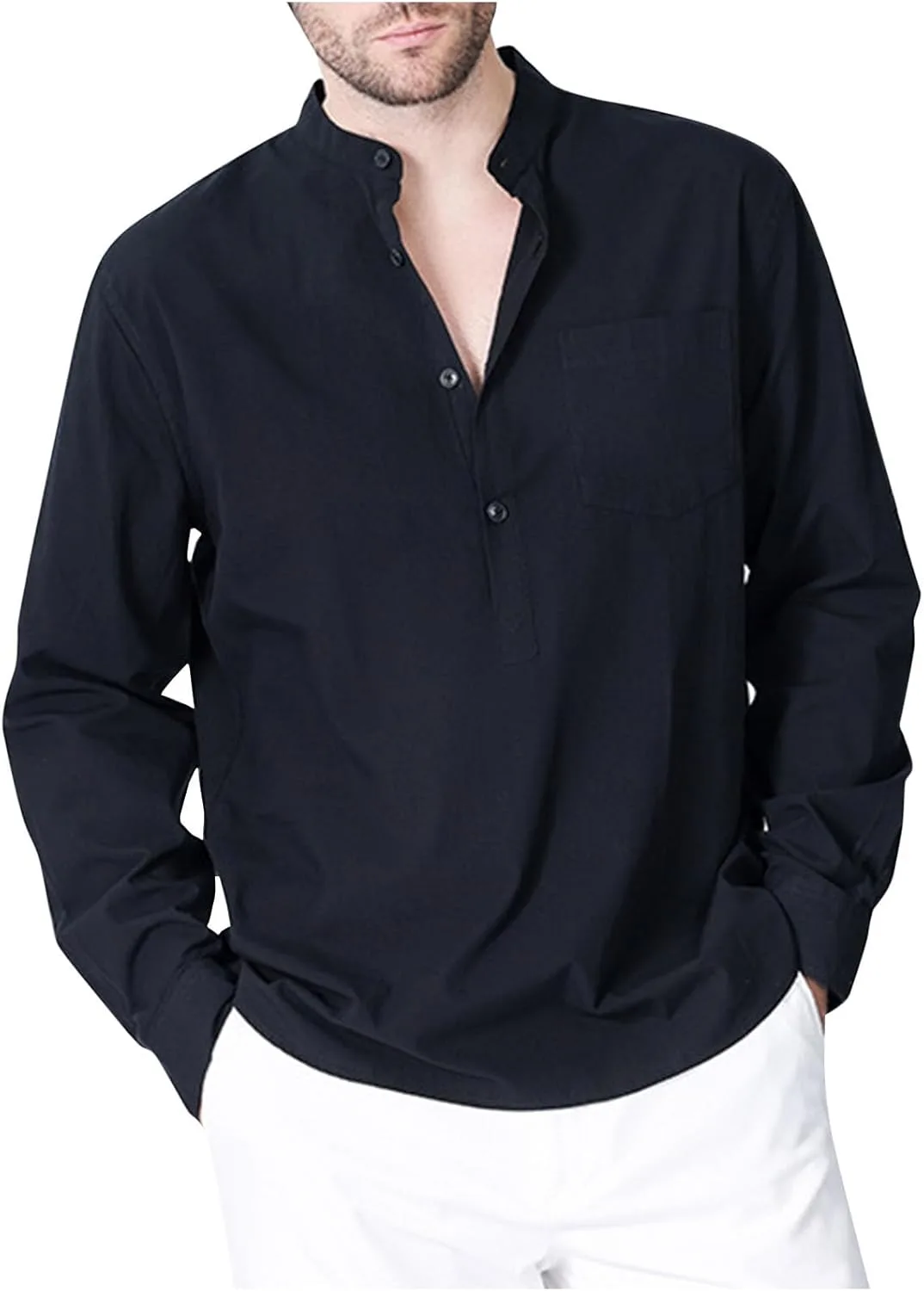 

Мужская рубашка с длинными рукавами и карманом QUNPIU