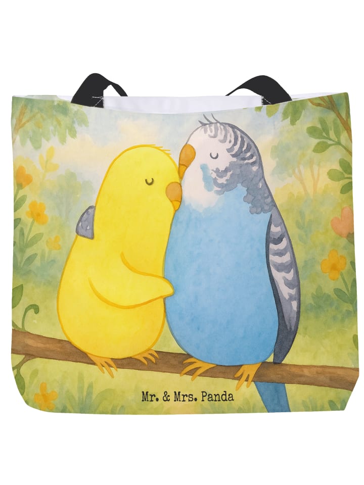 

Сумка-шоппер с рисунком Любовь попугайчика, без слогана, белого цвета Mr. & Mrs. Panda