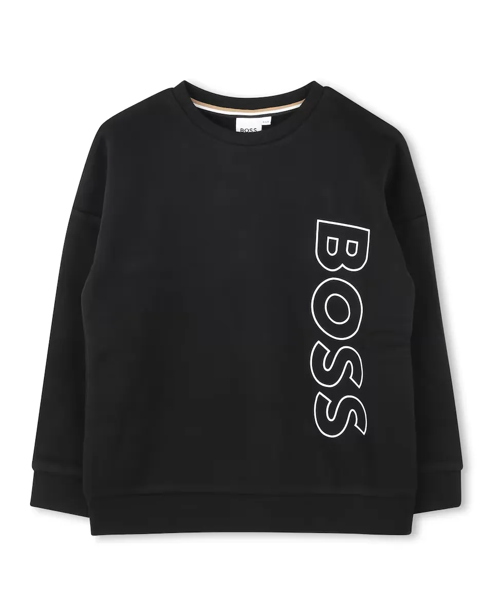 

Толстовка для мальчика с круглым вырезом и вертикальным логотипом BOSS Kidswear, черный