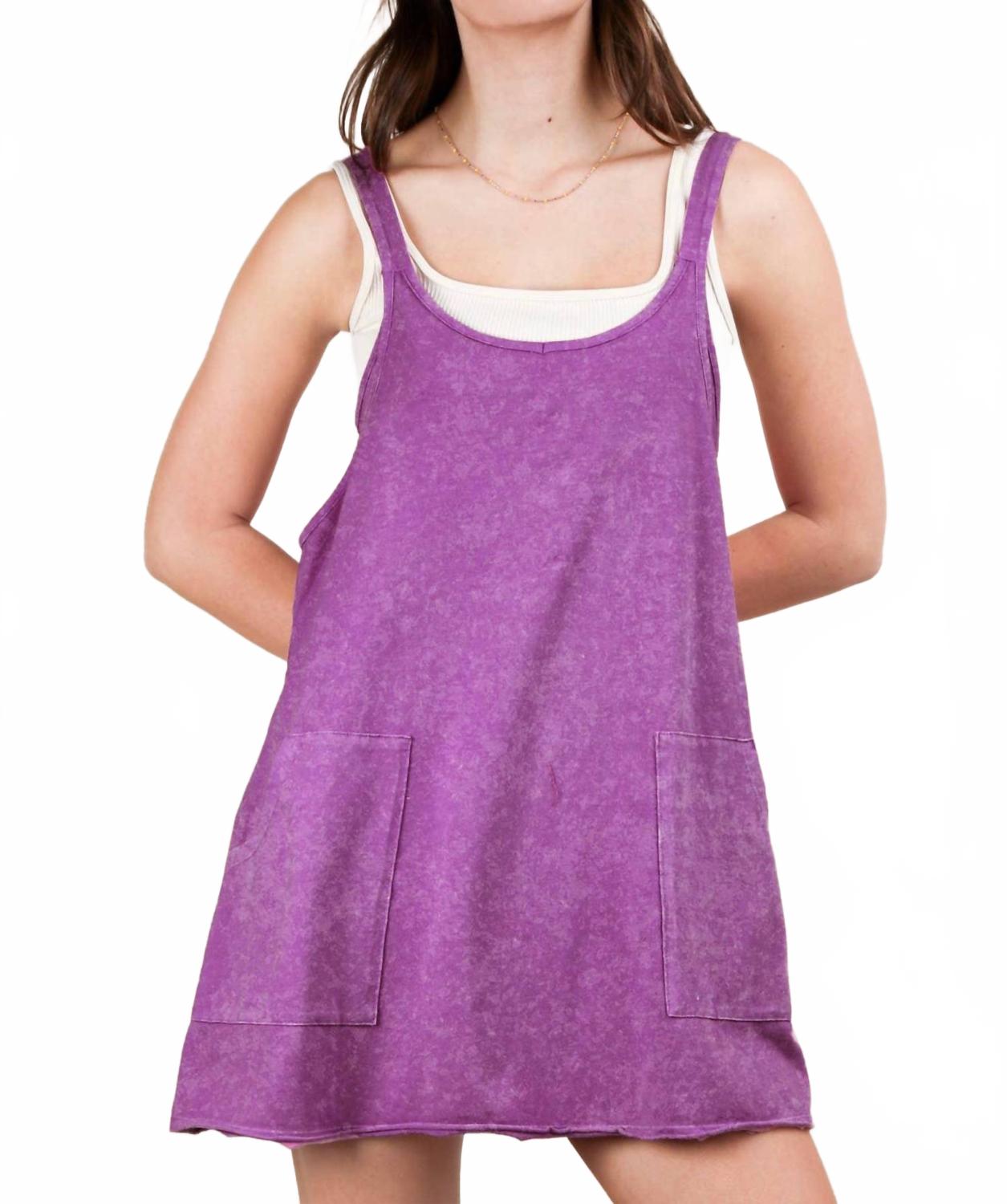 

Фиолетовое платье-мини с шортами в технике минеральной мойки VERY J