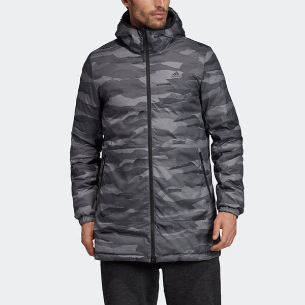 Пуховик adidas Rev Aop Parka Stay Warm Camouflage Reversible Sports hooded down Jacket Black, черный — фото 4