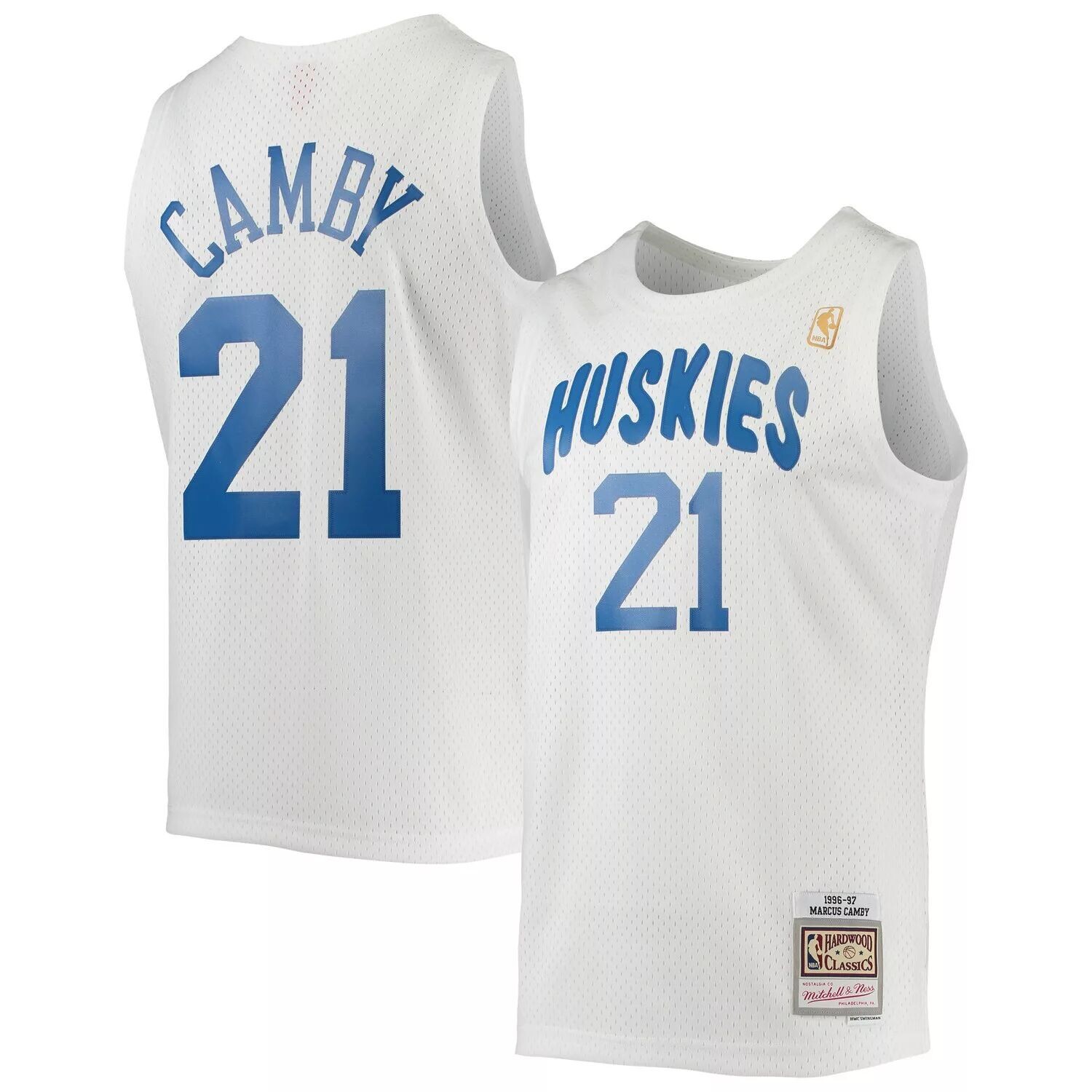 

Мужская белая майка Mitchell & Ness Marcus Camby Toronto Raptors 1996-97 гг. из твердой древесины Classics Swingman