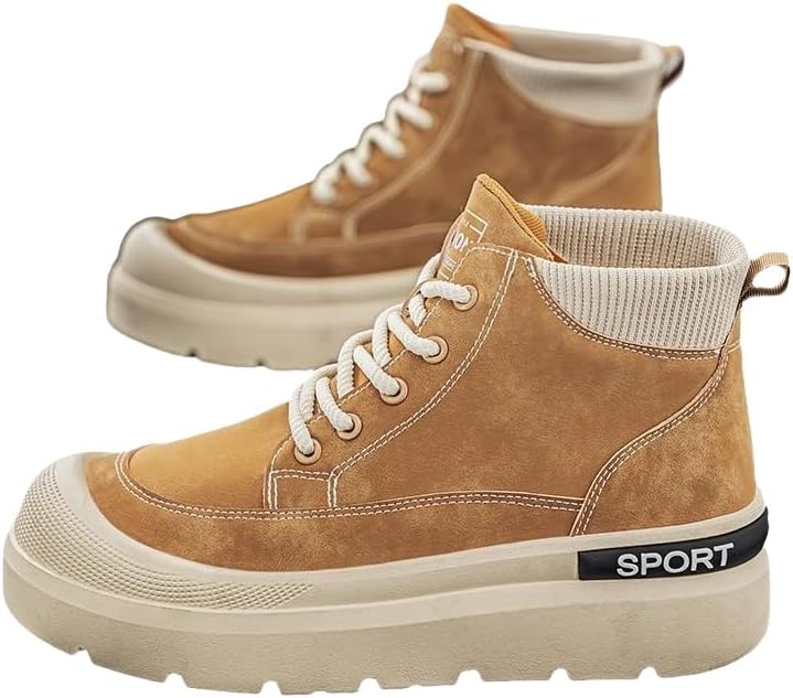 

Стильные и удобные мужские высокие кеды - прочная противоскользящая толстая подошва, дышащие повседневные шнурованные туфли для ежедневной носки Clolinde, желтый