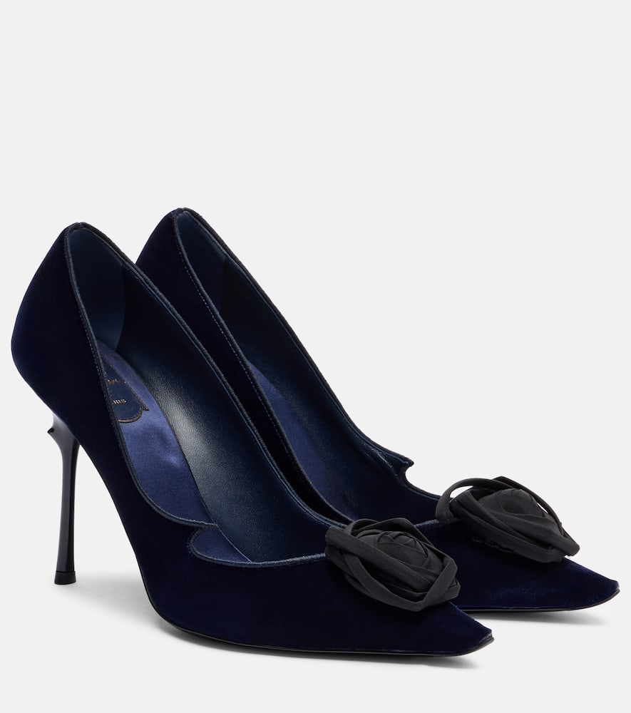 Туфли-лодочки Epine Rose 100 из цветочного бархата Roger Vivier, Blu Chiaro + Nero