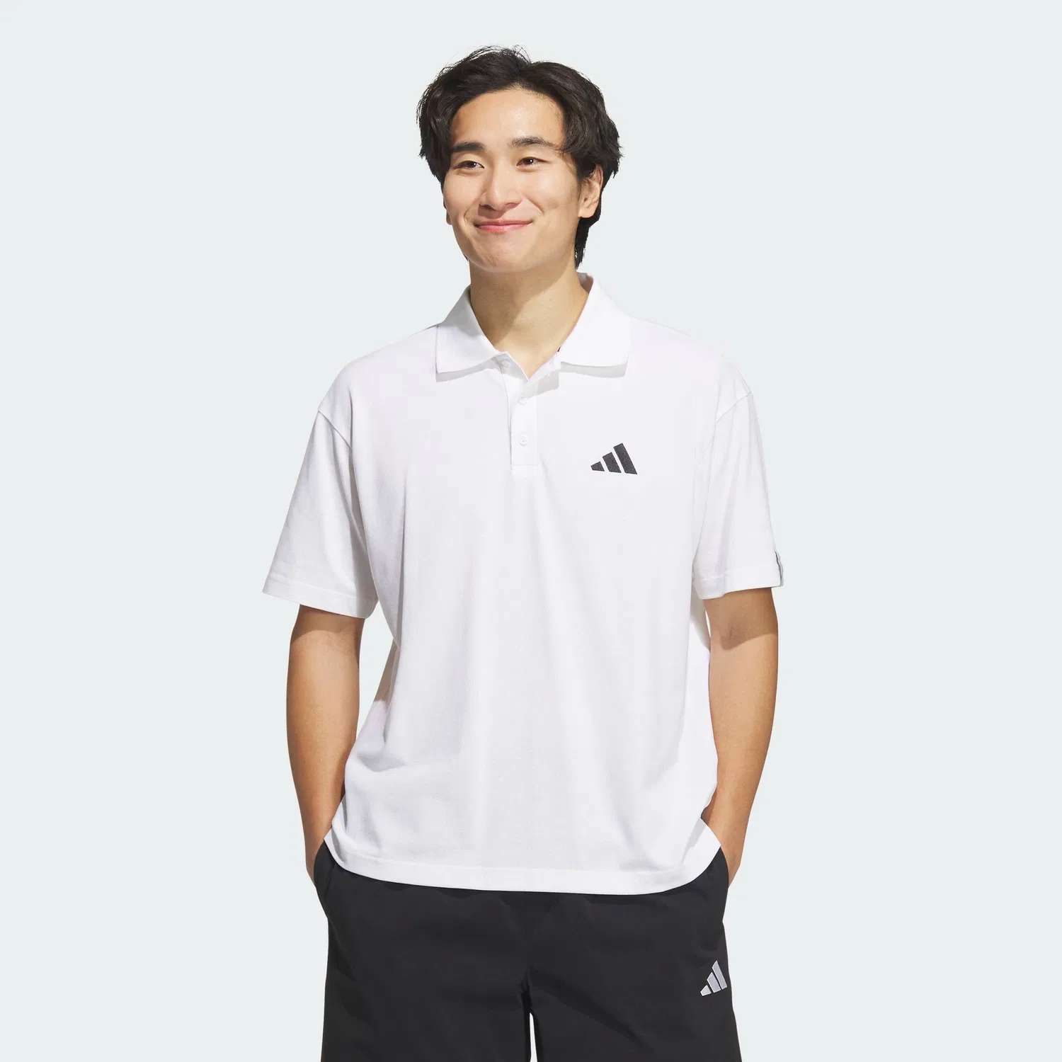 Футболка-поло, свободный крой, логотип, Essentials Plus Adidas, белый