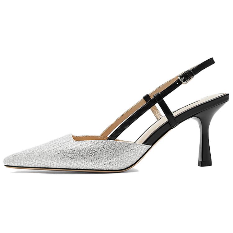 NINE WEST Туфли на тонком каблуке 7,5 см, женские, серебристо-черные