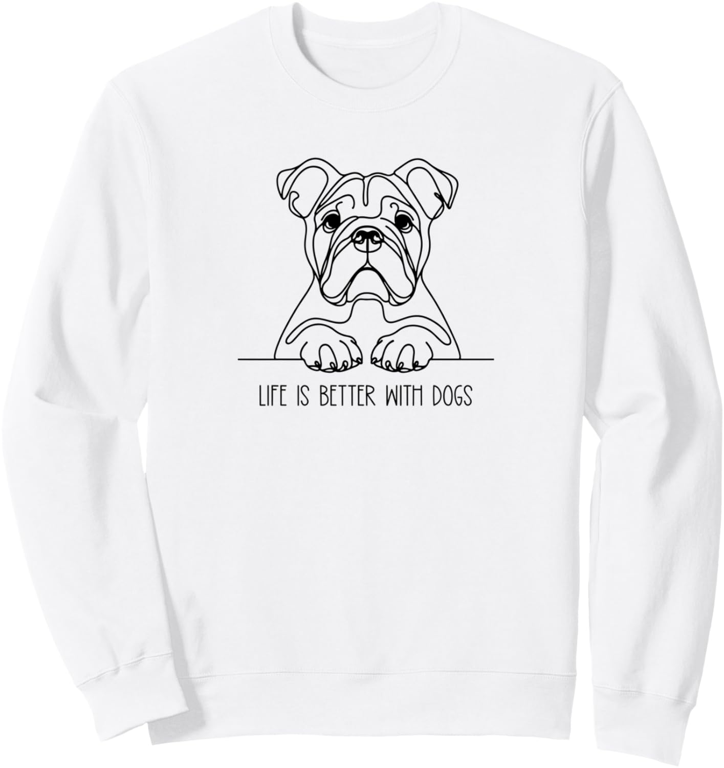 

Жизнь лучше с собакой. Толстовка с изображением бульдога в стиле линейного рисунка Ahhzee, белый