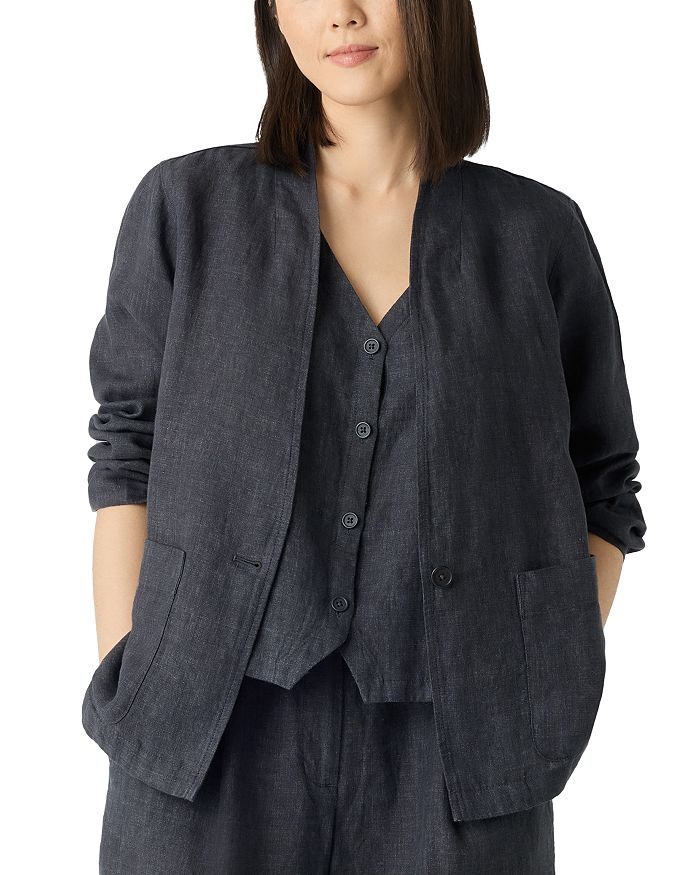 

Высоковоротниковая куртка из постиранного льна Délavé Eileen Fisher, серый