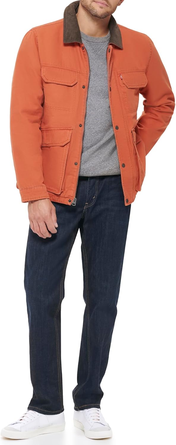 

Мужская хлопковая куртка Levi's Depot с четырьмя карманами и вельветовым воротником, Orange
