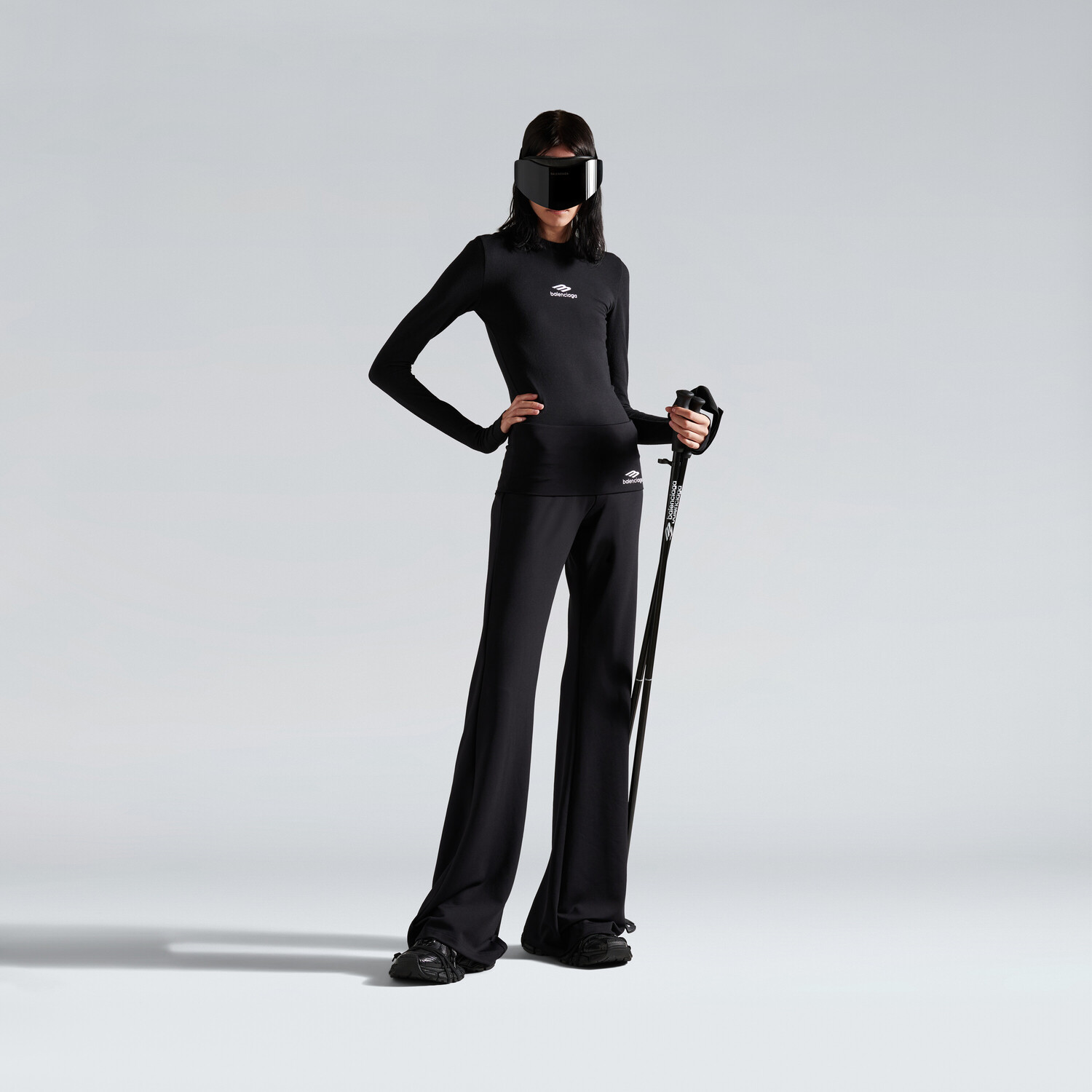 

Женский приталенный лонгслив с круглым вырезом 3b sports icon с длинными рукавами, черно-белый BALENCIAGA, белый/черный