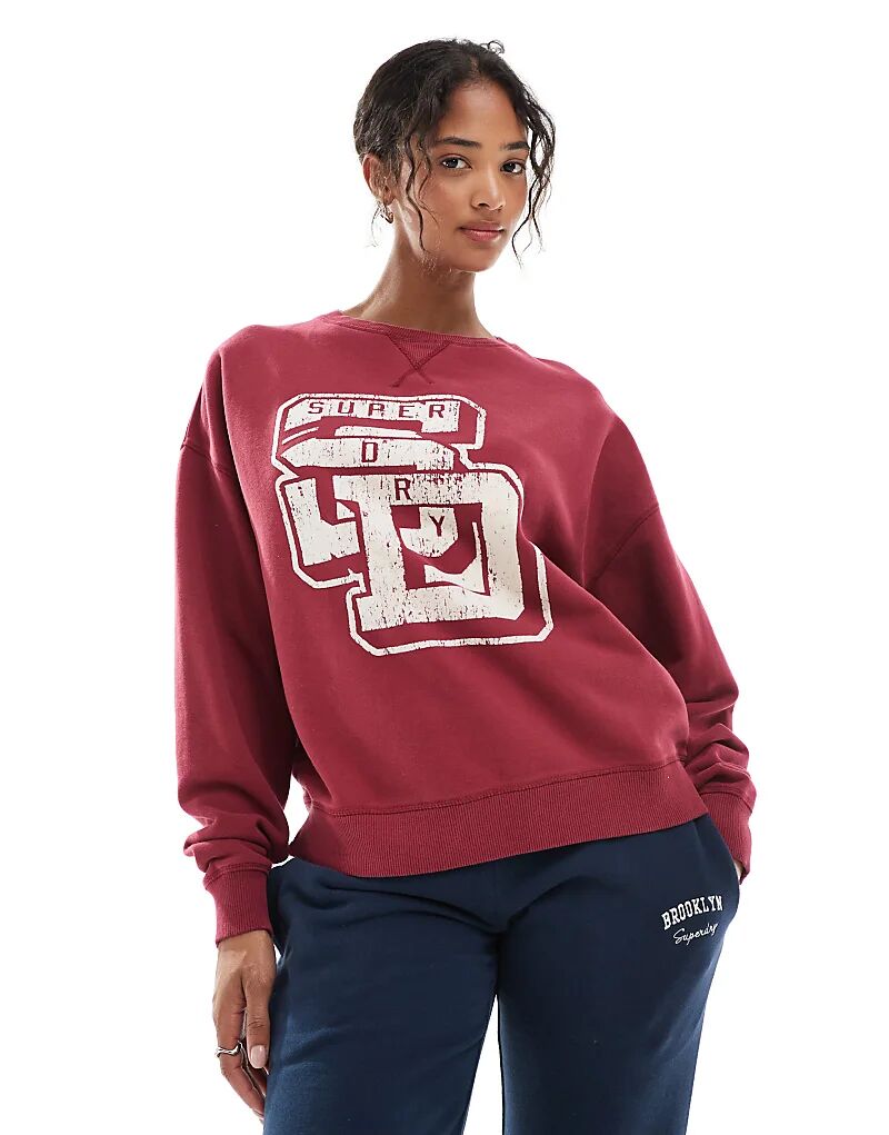 

Свободная толстовка Superdry Athletic Essentials из флока бордового цвета