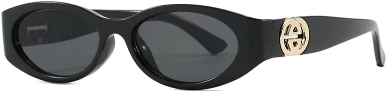 

Модные овальные солнцезащитные очки «кошачий глаз» для женщин — оправа с логотипом Double-G, тонированные линзы с защитой от УФ-излучения ENSARJOE, Black