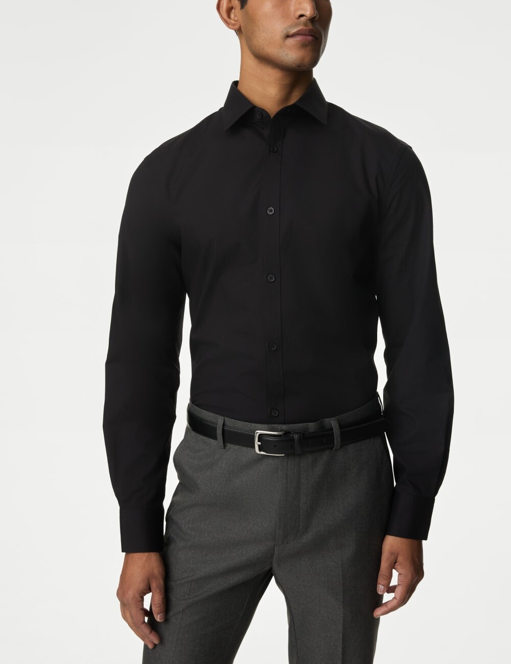 

Рубашка из смеси хлопка и смесового хлопка Slim Fit Easy Iron Marks & Spencer, черный